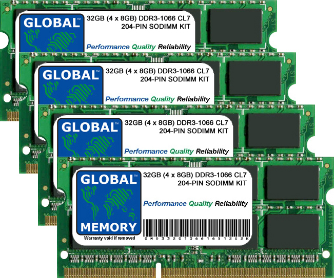 32GB (4 x 8GB) DDR3 1066MHz PC3-8500 204-PIN SODIMM MEMORY RAM KIT FOR INTEL IMAC 27" i5 2.66GHz/i7 2.8GHz (LATE 2009) - Click Image to Close